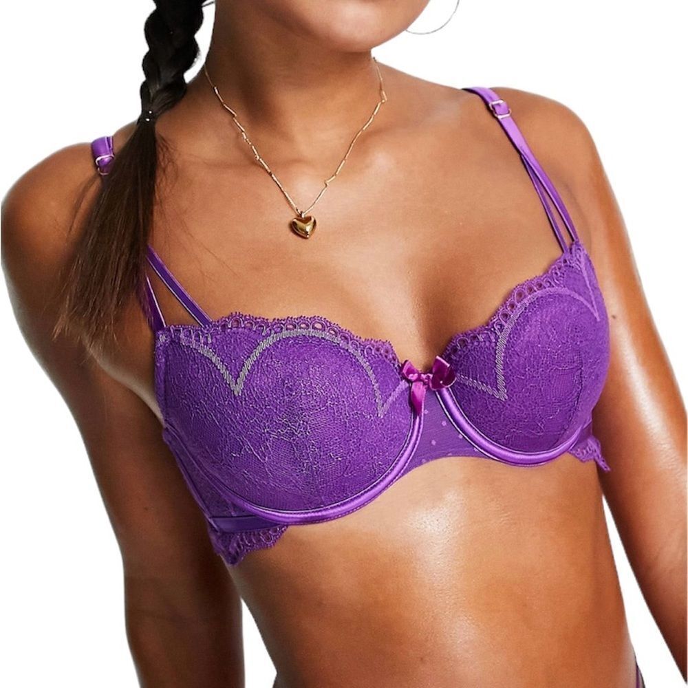 Hunkemoller x Nyakim Gatwech Fleur Purple Lace Strappy‎ Padded Demi Bra 32DDD